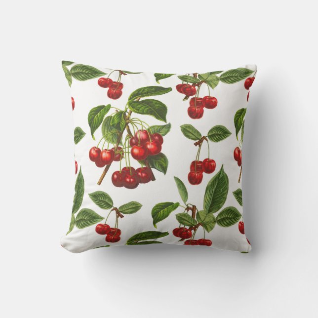 Vintage Botanische Kirschen Kissen (Vorderseite)