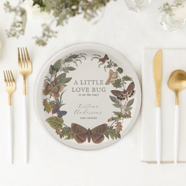 Vintage Botanische Kleine Liebe Bug Baby Dusche Pappteller (Von Creator hochgeladen)