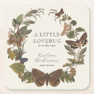Vintage Botanische Kleine Liebe Bug Baby Dusche Rechteckiger Pappuntersetzer