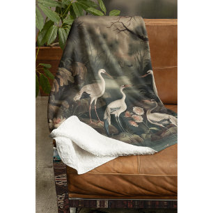 Vintage Botanische Krane und Blume Fleecedecke