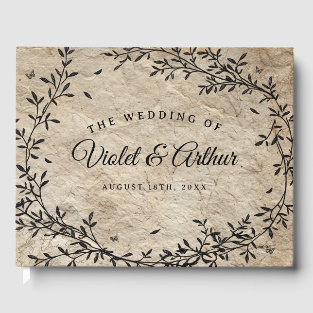 Vintage Botanische Kranzhochzeit Gästebuch (Vorderseite)