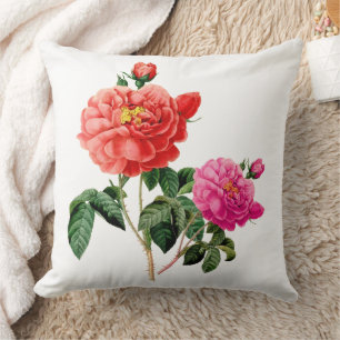 Vintage botanische Kunst Rosa und rote Rose Blume Kissen