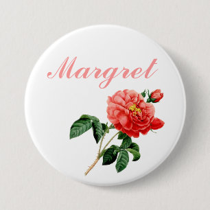 vintage botanische Kunst rote Rosenblumen Namensna Button