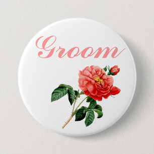 vintage botanische Kunst rote Rosenblüten Bräutiga Button