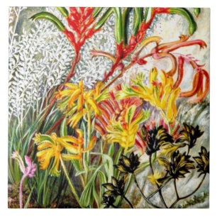 Vintage botanische Kunst, westaustralische Blume Fliese