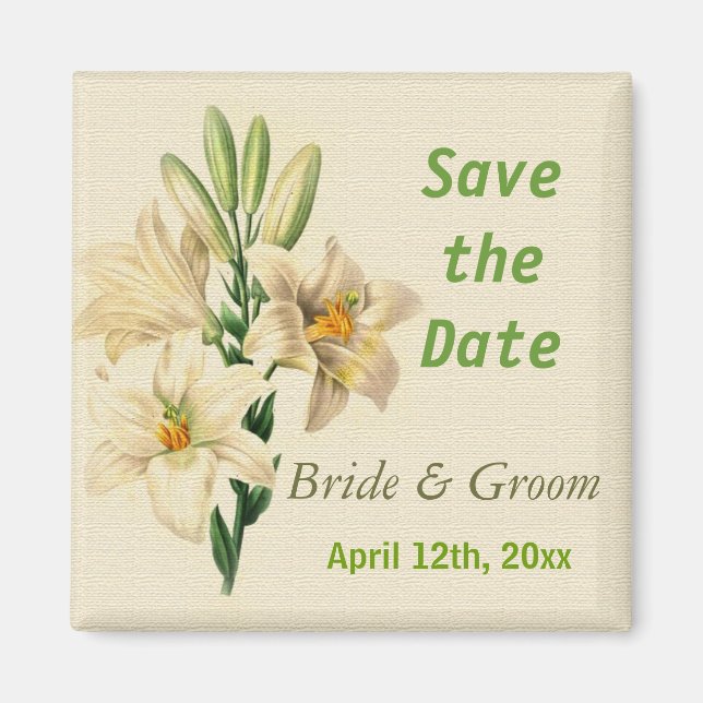 Vintage botanische Kunstlilie Blume Save the Date Magnet (Vorne)