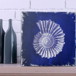 vintage botanische Küstenblaue Weiße Muschel Fliese