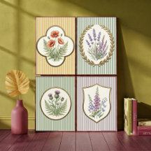 Vintage Botanische Lavendel- und Blumenmuster in S