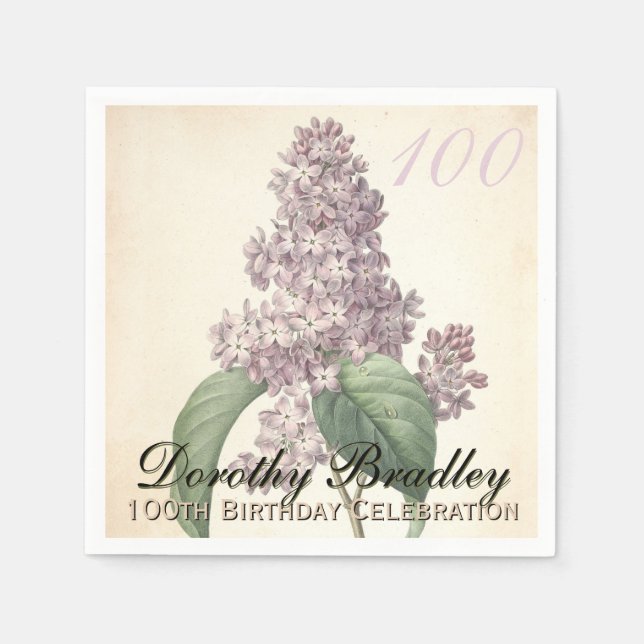 Vintage Botanische Lilac 100. Geburtstagsparty PN Serviette (Vorderseite)