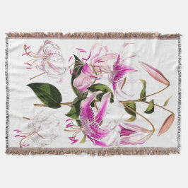 Vintage botanische Lilien-Blumen-BlumengartenThrow Decke