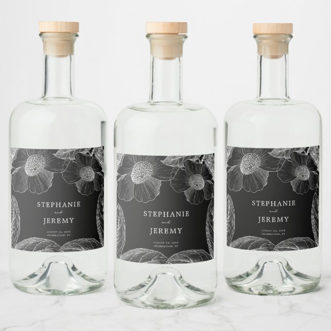 Vintage botanische Linie Art Alkoholflaschenetikett (Flaschen)