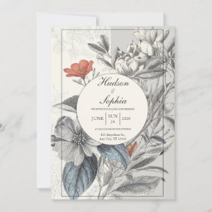 Vintage-Botanische-Linienkunst Moderne Kreis-Hochz Einladung