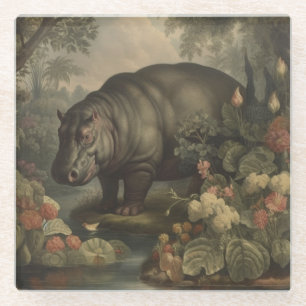 Vintage botanische Malerei eines Hippos und von Bl Glasuntersetzer