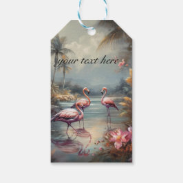 Vintage botanische Malflamingos anpassbar Geschenkanhänger