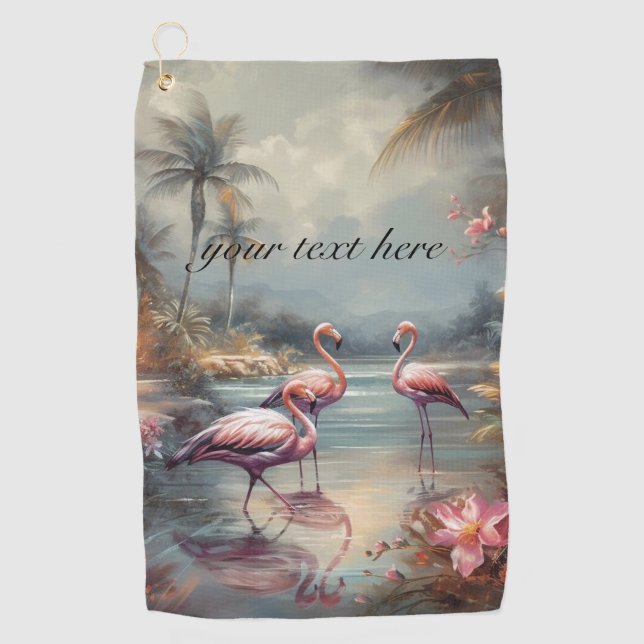 Vintage botanische Malflamingos anpassbar Golfhandtuch (Vorderseite)