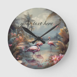 Vintage botanische Malflamingos anpassbar Große Wanduhr