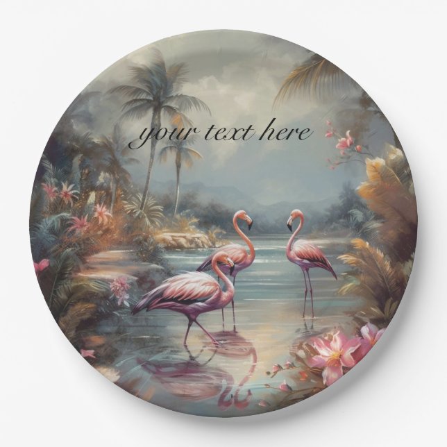 Vintage botanische Malflamingos anpassbar Pappteller (Vorderseite)