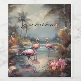 Vintage botanische Malflamingos anpassbar Weinetikett