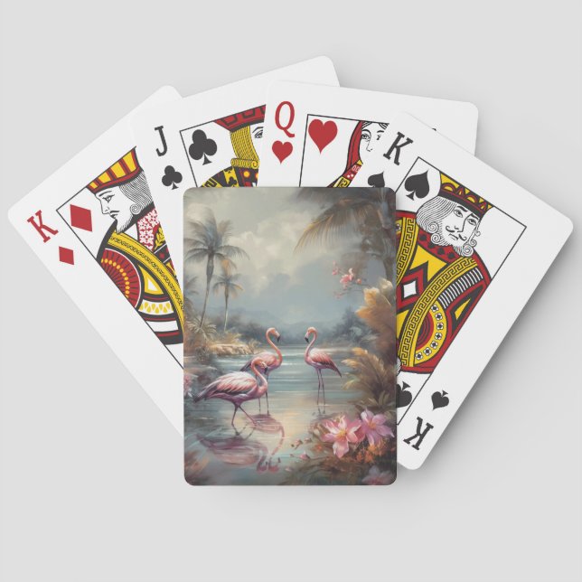 Vintage botanische Malflamingos und Blume Spielkarten (Rückseite)