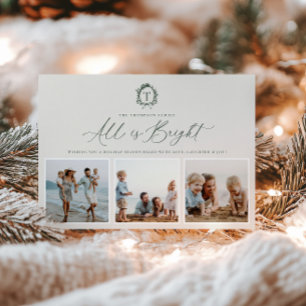 Vintage Botanische Monogram 3 Foto-Urlaubskarte Feiertagskarte