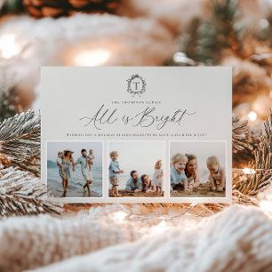 Vintage Botanische Monogram 3 Foto-Urlaubskarte Feiertagskarte