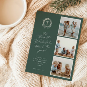 Vintage Botanische Monogram 3 Foto-Urlaubskarte Feiertagskarte