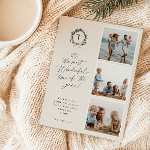 Vintage Botanische Monogram 3 Foto-Urlaubskarte Feiertagskarte