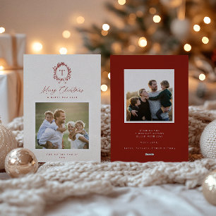 Vintage Botanische Monogramm-Foto-Urlaubskarte Feiertagskarte