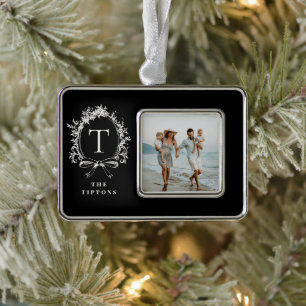 Vintage Botanische Monogramm Rahmen-Ornament Silber