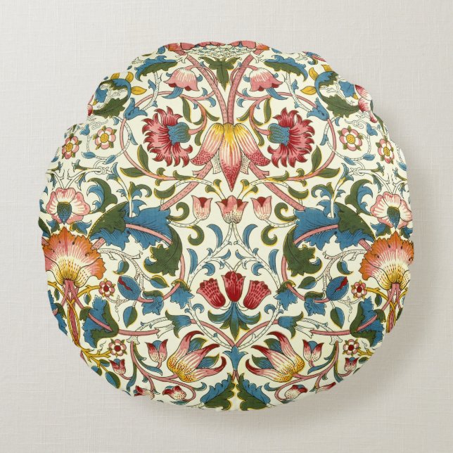 Vintage botanische Morris Entwurfs-Kissen Rundes Kissen (Vorderseite)