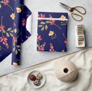 Vintage Botanische Navy Blush Rosa Florale Elegant Geschenkpapier