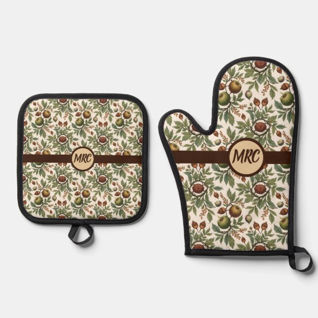 Vintage Botanische Nüsse und Berries Ofenhandschuh & Topflappen-Set (Vorderseite)
