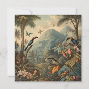 Vintage botanische Papageienlandschaft und Blume