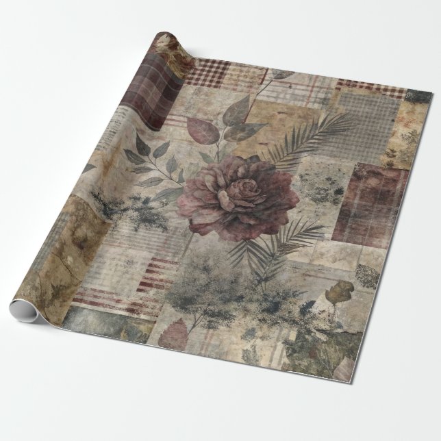 Vintage botanische Patchwork-Rustikalität (2) Geschenkpapier (Ungerollt)