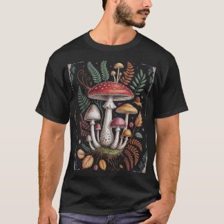 Vintage-Botanische-Pilz- & Farn-Fantasie-Illustrat T-Shirt