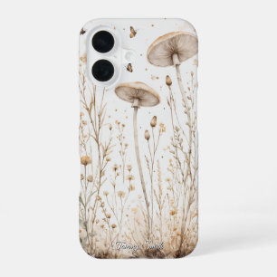 Vintage Botanische Pilze & Wildblumen iPhone 16 Hülle
