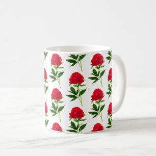 Vintage botanische Printwerbung, tiefe rote Peonie Kaffeetasse