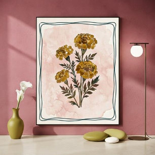 Vintage botanische Ringelblumen und Wasserfarbe-Bl Poster