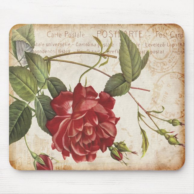 Vintage botanische Rose Mousepad (Vorne)