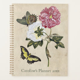 Vintage botanische Rose Schmetterling-Raupe Planer