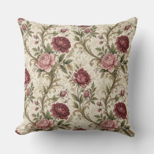 Vintage-Botanische Rose- und Damast-Blumenmuster-K Kissen