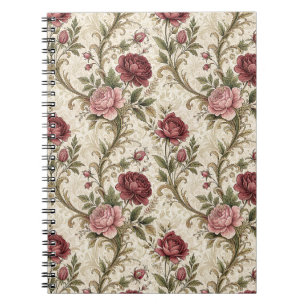 Vintage-Botanische Rose- und Damast-Blumenmuster-K Notizblock
