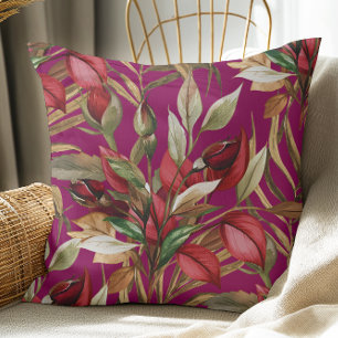 Vintage Botanische Rosen und Palmwedel Wein Kissen