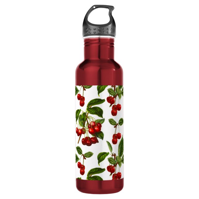Vintage Botanische Rotkirschen Edelstahlflasche (Vorderseite)