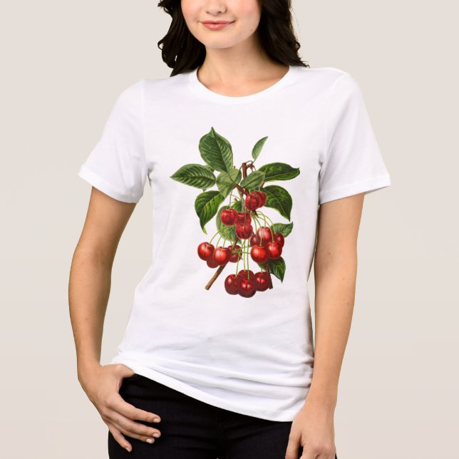 Vintage Botanische Rotkirschen Tri-Blend Shirt (Vorderseite)