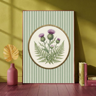 Vintage botanische schottische Distel und grüne Fa Poster