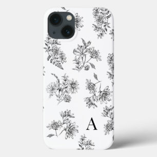 Vintage botanische Schwarz-weiße Monogramm Case-Mate iPhone Hülle