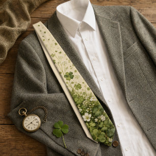 Vintage botanische Shamrock- und Vierblattklee-Mus Krawatte
