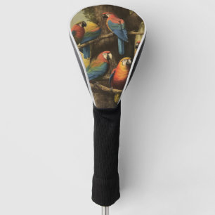 Vintage botanische Szene bunte Papageien in einem  Golf Headcover
