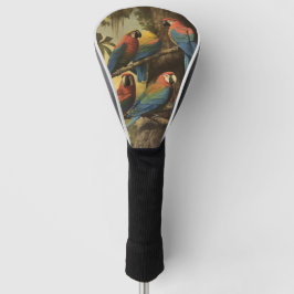 Vintage botanische Szene bunte Papageien in einem  Golf Headcover